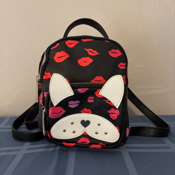 Betsey Johnson Handbags - Betsey Johnson French Bulldog Lips & Kisses Black Mini Backpack